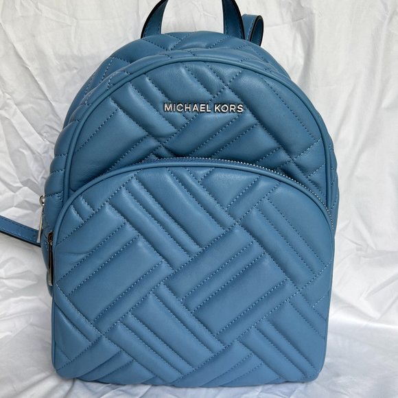 Michael Kors Abbey Medium Quilted Leather Backpack Blue - Picture 1 of 4